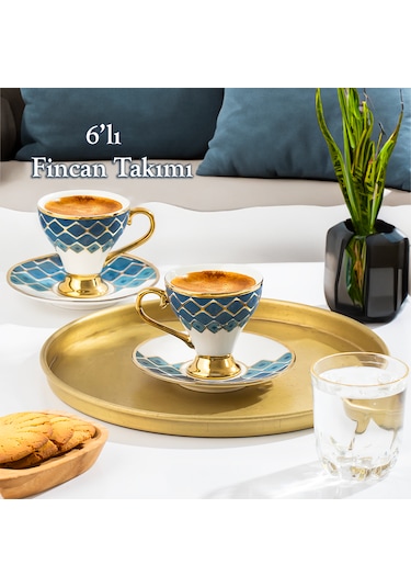 Porsima Marakesh Altın Yaldızlı 6 Kişilik 12 Parça Fincan Seti