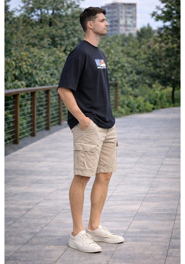 Alexander Gardi Bisiklet Yaka Baskılı Oversize T-shirt Lacivert