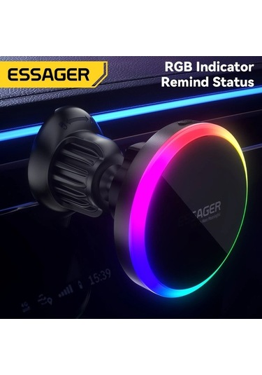 Tysm Joyjadehub Essager Rgb Manyetik Araç Telefon Tutucu Qi 15w Qi Kablosuz Şarj, Rgb Aydınlatma,  Ve Android Uyumluluğu, 360 Dönüşüm 1pc