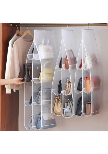 Kosona Beyaz 3 Katlı Dolap Kapısı Askılı Organizer - Toz Proof Ağ Şeritli Çantalar Ve Eşyalar İçin Katlanabilir Depolama Rafı