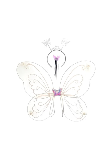 Reilaparty Kelebek Kanat Seti Kanat, Taç Ve Asa Beyaz 37 Cm 50 Cm 1-12 Yaş