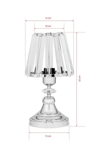 Gerçek Kristal Cam Başlık Krom Metal Gövdeli 2'li Yatak Odası Abajur İki Adet Gece Lambası Krom