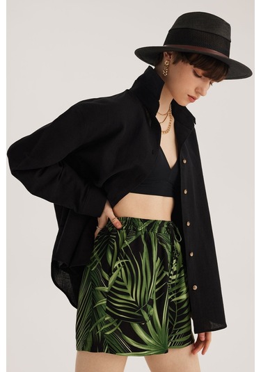 Stella Pulvis Siyah Keten Karışımlı Oversize Gömlek Siyah