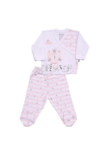 Miniworld Kız Bebek Kedi Temalı Pembe 0-3 Ay 5'li Hastane Çıkış Takımı Çok Renkli