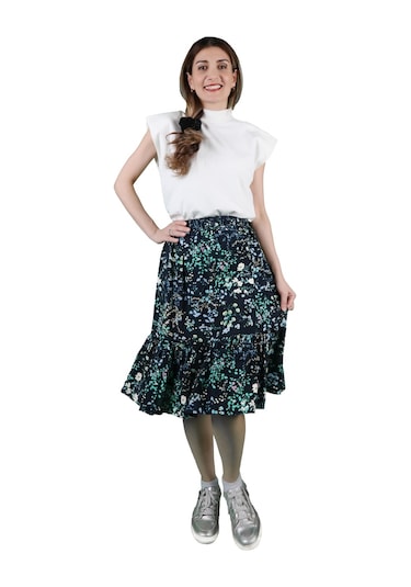 Kadın Yeşil Çiçekli Etek 001