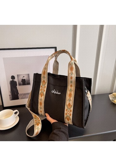 Vintage Askılı Siyah Kanvas Omuz Çapraz Askılı Çanta Tb-6 Jk Siyah