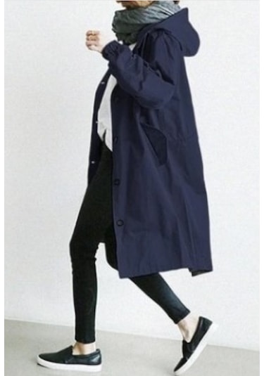 Kadınlar İçin Orta Uzunlukta Bol Rüzgarlık Ceket Lacivert