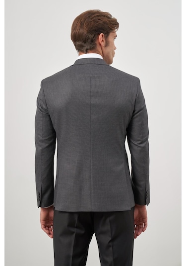 Koyu Antrasit Kazayağı Desen Bez Ayağı Mono Yaka Tam Astar Çift Yırtmaç 2 Düğme 6 Drop Slim Fit Classic Ceket 1002245106 Koyu Antrasit