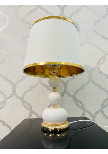 Beyaz-gold Dekorlu Metal Abajur 48 X 30 Cm Diğer