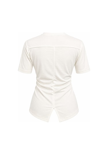 Mixray 2095 Kadın Büzgü Detaylı Arkası Yırtmaçlı Basic T-shirt Beyaz