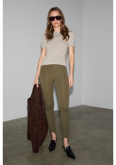 Grımelange Rysanne Kadın Esnek Kumaşlı Slim Fit Paçası Lastik Detaylı Haki Pantolon Haki