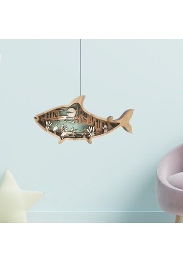 Opulentliving Ahşap Deniz Hayvanları Figür Süsü, Masaüstü, 23,2x11,4x2,5cm, Ev Dekoru 23,2x11,4x2,5cm