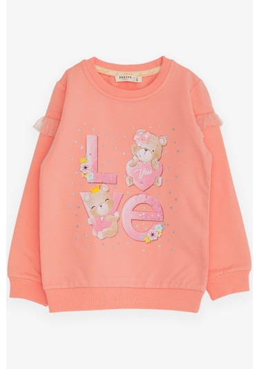 Breeze Kız Çocuk Sweatshirt Ayıcık Baskılı 1-4 Yaş, Somon