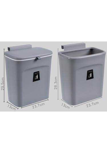 Suntek Plastik Çöp Kutusu Sepeti Ev İçin Duvara Monte 2.4galon Gri