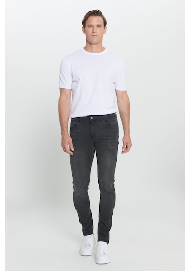 AC&Co / Altınyıldız Classics Ekstra Slim Fit Riss Pamuklu Esnek Denim Jean Erkek Kot Pantolon Antrasit