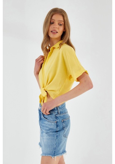 4230 Kadın Bağlamalı Yazlık Keten Gömlek Sarı Sarı 4230 Kadın Bağlamalı Yazlık Keten Gömlek Sarı Sarı