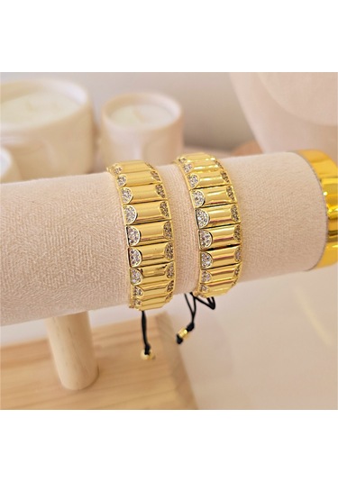 Kenarları Taşlı Jj Çelik Bileklik Gold - Çelik