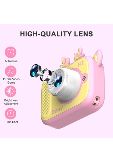 Samdoo Küçükler İçin Renkli Dijital Kamera - 1080p Video, 20mp Fotoğraf, 2.0" Ips Ekran, Oyun Ve Çerçeve Modu, Çift Kameralı, Pembe Geyik Desenli Çok Renkli
