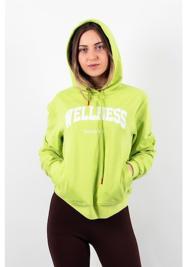 Kadın 2 Iplik Kapüşonlu Sweatshirt Yeşil