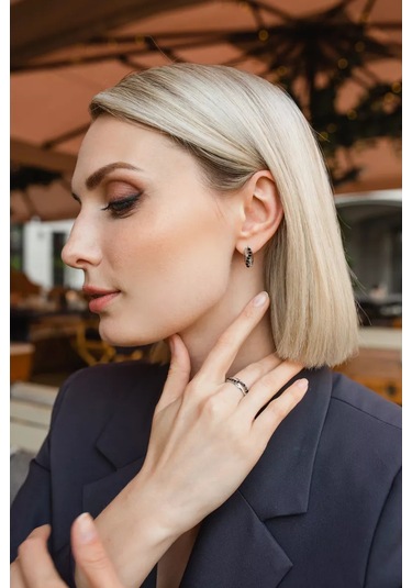 Lamponi 925 Ayar Gümüş Kol Uzun Yüzük, Spinel Taşlı Zirkon. 232735516 Gri