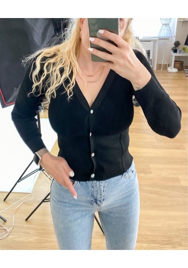 Modaonna Kadın Siyah Korse Etkisi Yaratan Hırka Siyah