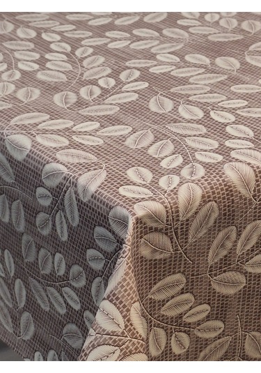 Elyaflı Pvc Muşamba - Desenli Silinebilir Masa Örtüsü Krem Fnt1248 Kahverengi