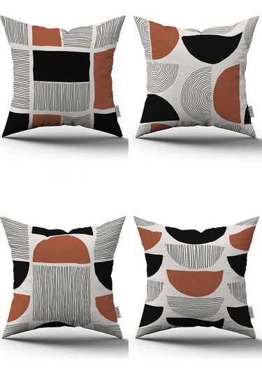 Kahverengi Siyah Bohem İskandinav Desenli 4'lü Dijital Baskılı Kırlent Kılıfı Seti 4kmbs296 Kahverengi