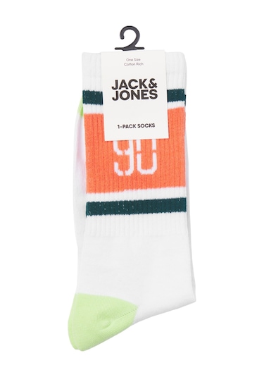 Jack & Jones Çizgili ve Logolu Tekli Çorap - Retro 12250746 - 1 Çift Beyaz - Turuncu Beyaz