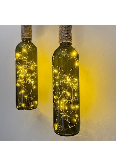 El Yapımı Heykel El Dekorlu Led Işıklı Yeşil Şarap Şişesi Aplik 2 Çok Renkli