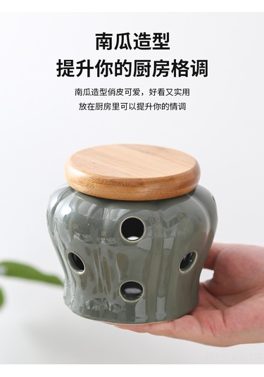 Kangvka Ev Tipi Seramik Baharat Saklama Kabı - Sarımsak, Zencefil, Biber İçin Havalandırmalı Pratik Çözüm Diğer