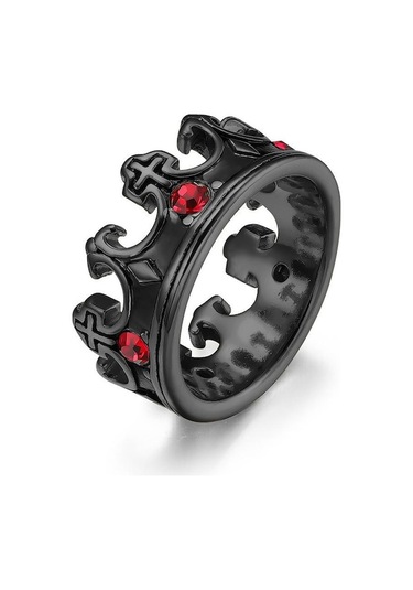 Novahub Siyah Çapraz Paslanmaz Çelik Taç Yüzük Erkek Vintage Yüzük Takı Doğum Günü Hediyesi 12 Siyah - 12 Siyah