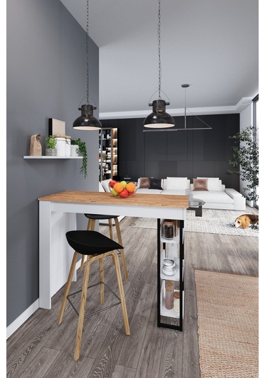 Dekorfim DF01103AC Raflı Yüksek Bar Masası Mutfak Yemek Masası