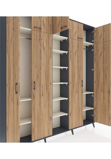 Arges Dolap 12 Raflı 9 Kapaklı 2 Askılı 220x30x243 Antrasit-çam/aytaşı Atlas Çam/aytası