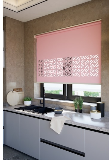 Lazer Kesim Mat Stor Perde, Lazer Kesimli Modern Serisi, M-171006 Gül Kurusu Renk Gül Kurusu