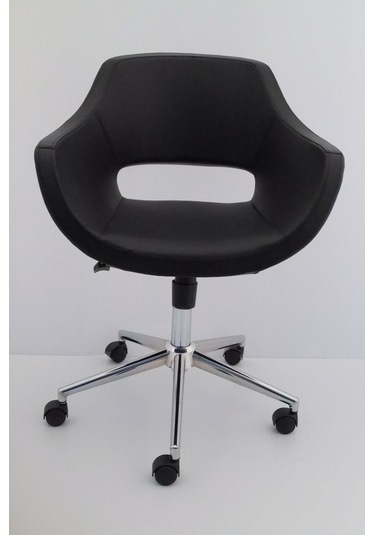 Ultra Siyah Deri Ofis Çalışma Sandalyesi