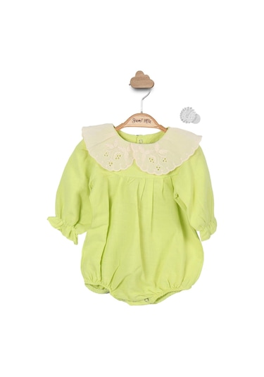 Fisto Yaka Keten Kız Bebek Romper Toka Takım 001