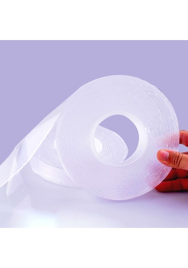 Sones 1x30x3000mm Şeffaf Çift Taraflı Yapışkan Nanotik Bant Suyla Yıkanabilen İz Bırakmayan Bant