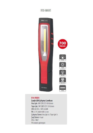 Ceta Form R10-Max1 Şarjlı Led Çalışma Lambası N11.917 Siyah