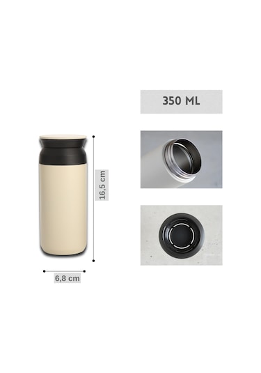 Paslanmaz Çelik Bardak Mug Termos 350 Ml Çift Katmanlı, Sızdırmaz Kapaklı Krem