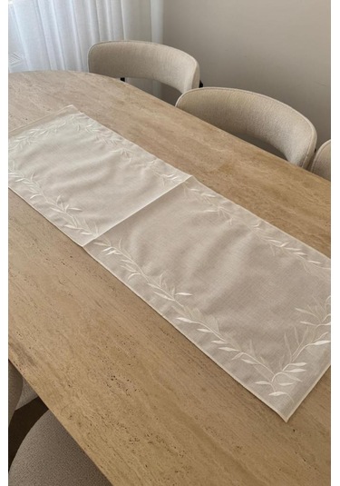 Nazlım Keten Nakışlı Amerikan Servis Takımı 19 Parça Krem Krem