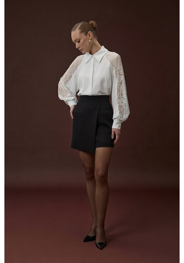Sateen Talia Şort Etek - Siyah-137063 Siyah