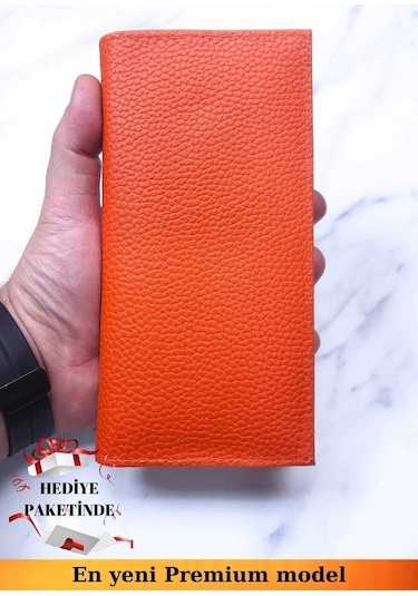 Telefon Bölmeli Unisex Turuncu Cüzdan Mıknatıslı Ve El Bantlı Büyük Paraportföy El Çantası Turuncu