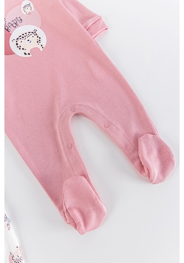 Leopar Figürlü Puantiyeli Uzun Kollu 2'Li Kız Bebek Tulum Takım 001