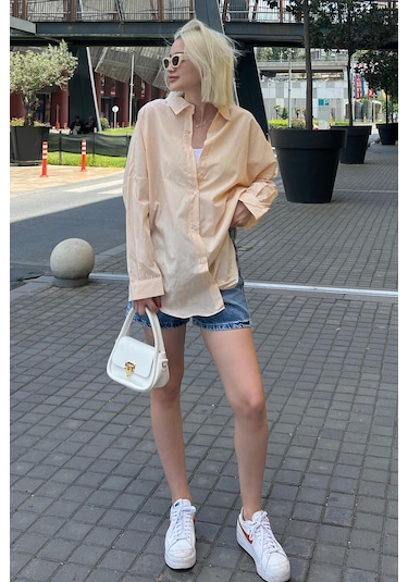 Madmext Sarı Çizgili Over Fit Gömlek Mg1525 Sarı