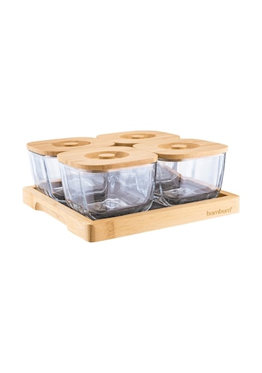 Krosna - 9 Parça Kapaklı Cam Kahvaltı Seti