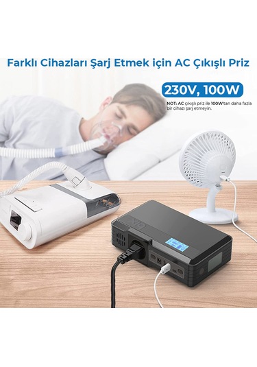 Bix 40000mAh 230V 100W Inverter Powerbank 2*USB 1*Type-C PD Çıkışlı LED Işıklı Şarj İstasyonu