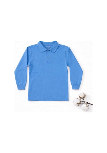 Store Mavi Gök Mavisi Polo Yaka Uzunkol T-shirt Mavi