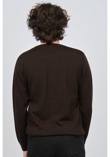 Desen Triko Erkek Bisiklet Yaka Desenli Yün Kazak 0249639 Kahvere Kahverengi