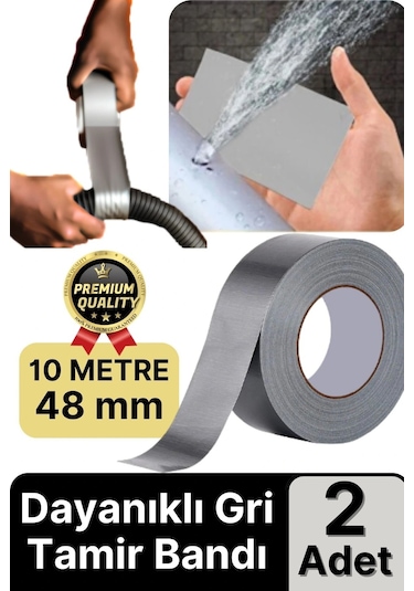2 Adet Ekstra Güçlü Dayanıklı Su Geçirmez Sızdırmaz Yalıtım İzolasyon Gri Tamir Bandı 10 Mt 48 Mm