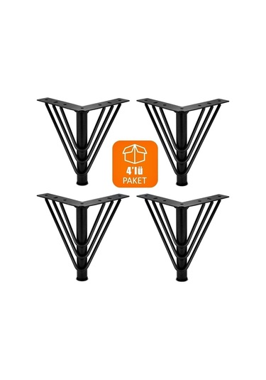 Vanessa 15 Cm Metal 4 Adet Siyah Metal Mobilya, Dolap, Koltuk, Kanepe, Tv Ünitesi Ayakları